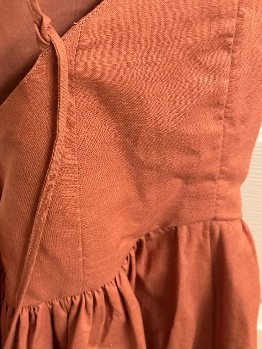 Rust Mini Dress with Deep V-Neck